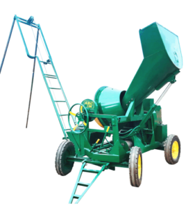 concrete mixer with lift hydraulic hopper